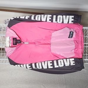 Woman's Quarter Zip Hoodie Windbreaker Pink and Gray LOVE Juniors Large NWOT!